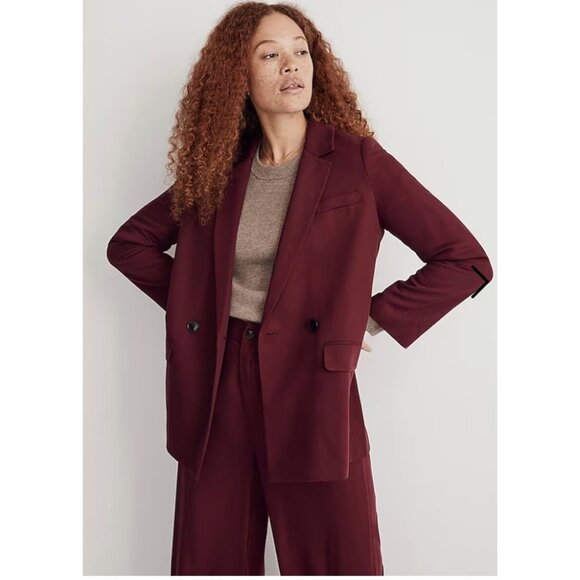 Madewell $178 Drapeweave Caldwell Double-Breasted Blazer Cabernet Size XS NH328 - Picture 2 of 12